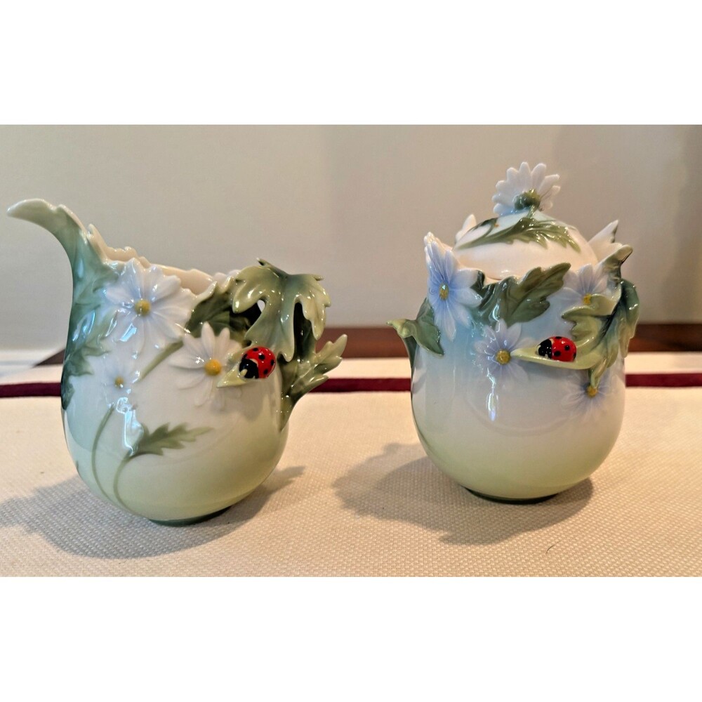 Set of Franz Porcelain Ladybug Collection Creamer and Sugar Bowl